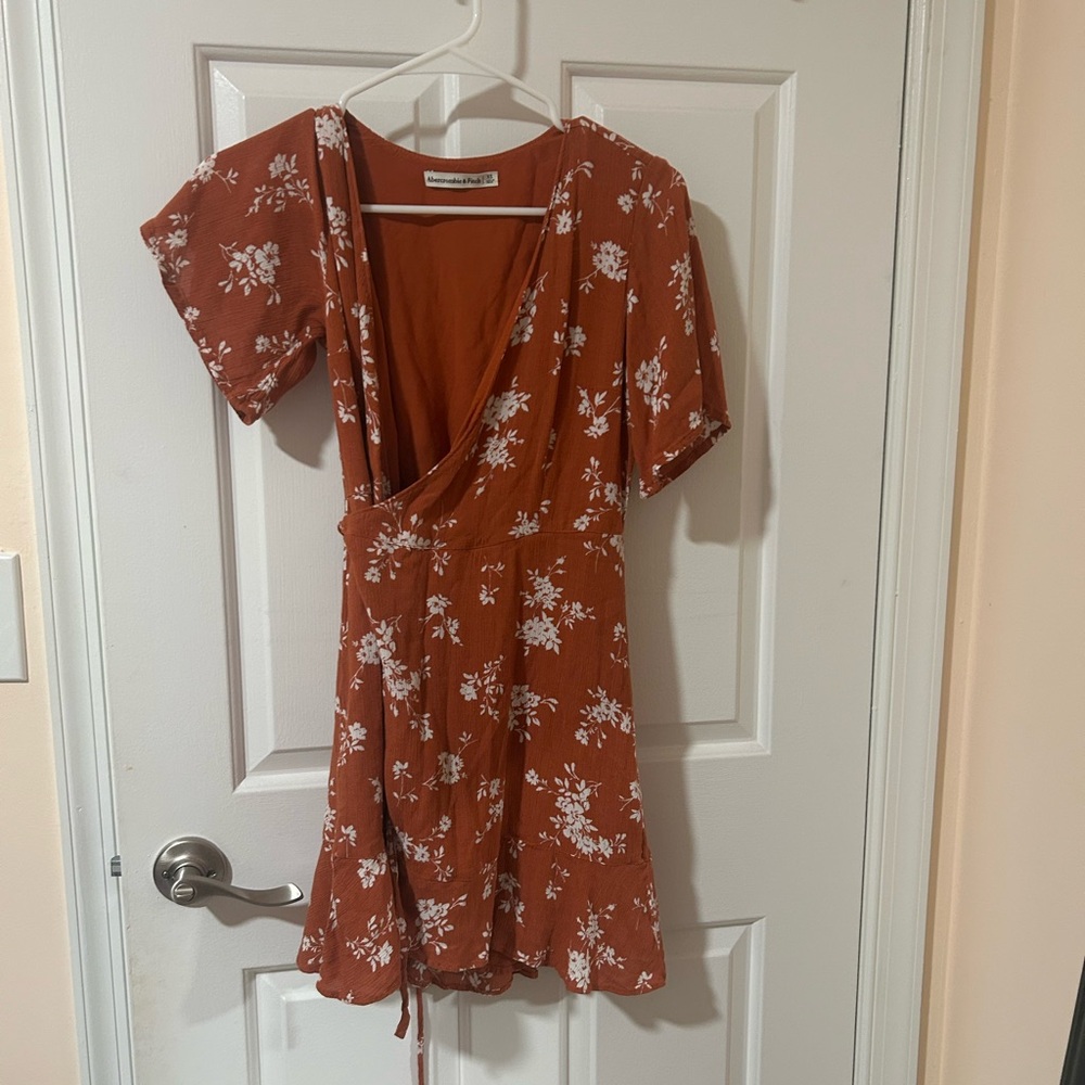 Abercrombie & Fitch Dark Orange Floral Wrap Dress